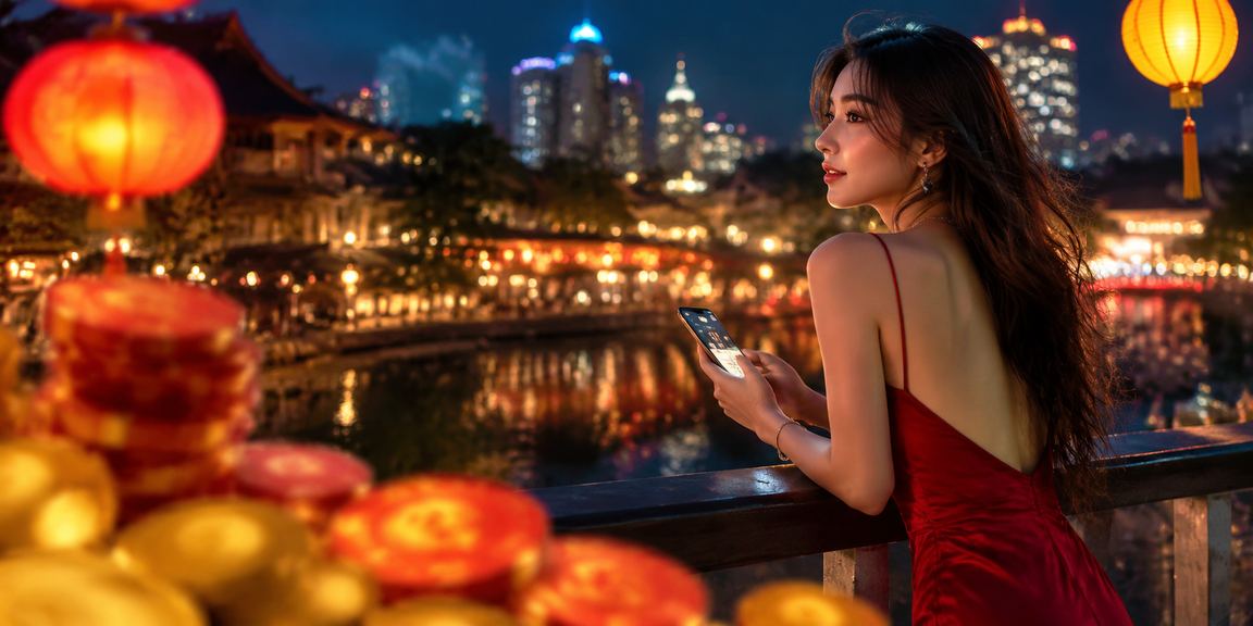 Người dùng Hà Nội chơi casino trên điện thoại dưới ánh đèn lồng truyền thống